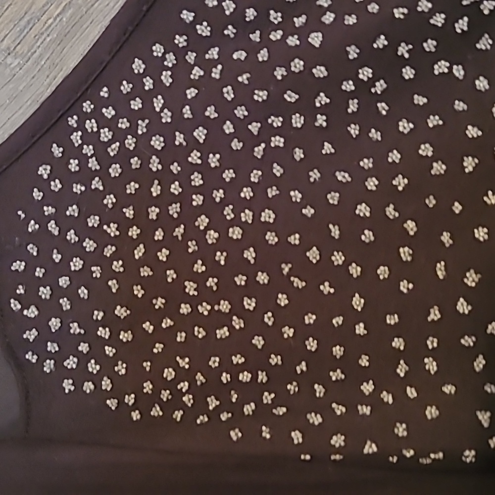 Espresso black with small white accent tie front blouse Sz L - Picture 4 of 5